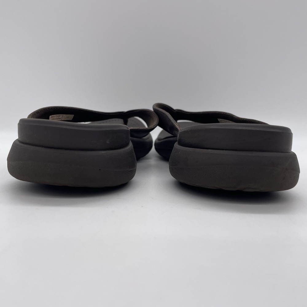 Crocs Womens 9 Sandals Capri Dark Brown Leather Dual Comfort V Flip Flops 202502 - Picture 5 of 10